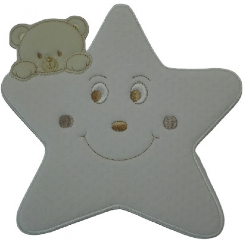 Iron-on Patch - Large Cream Star with Teddy Bear